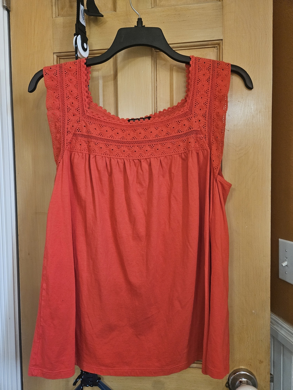 Banana Republic Sleeveless Crochet Yoke Women's Top in Coral Red